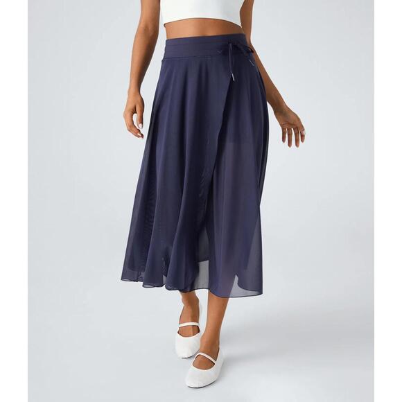 Halara Dresses & Skirts - NWT Halara High Waisted Contrast Mesh 2-in-1 Pocket Midi Flare Casual Skirt - M